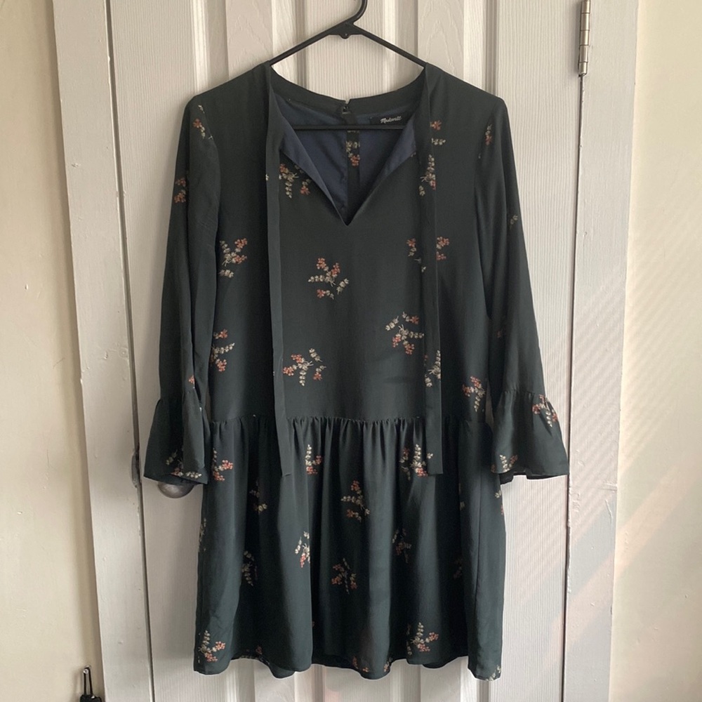 Madewell Green Silk Floral Dress